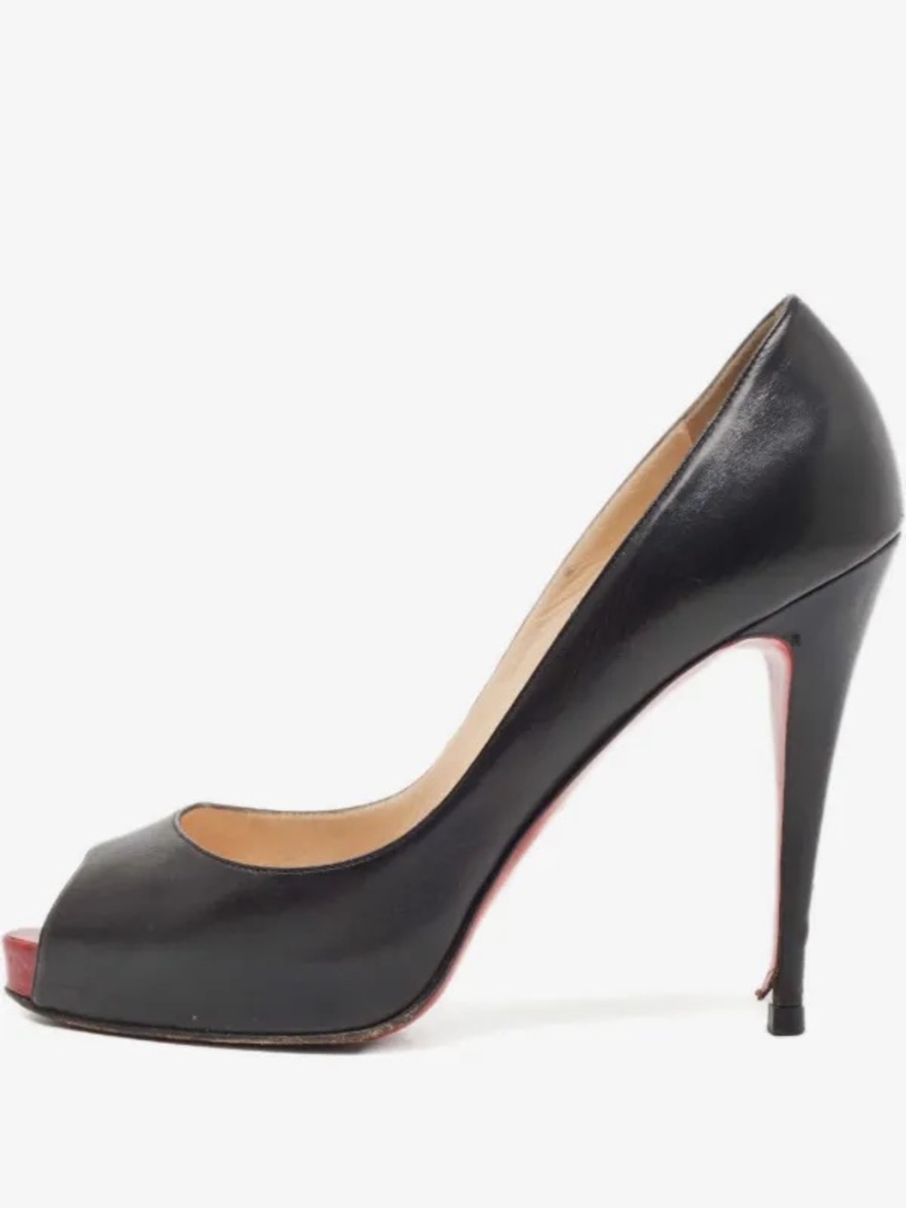 Christian Louboutin Black Leather Peep-Toe Stiletto with Red Sole